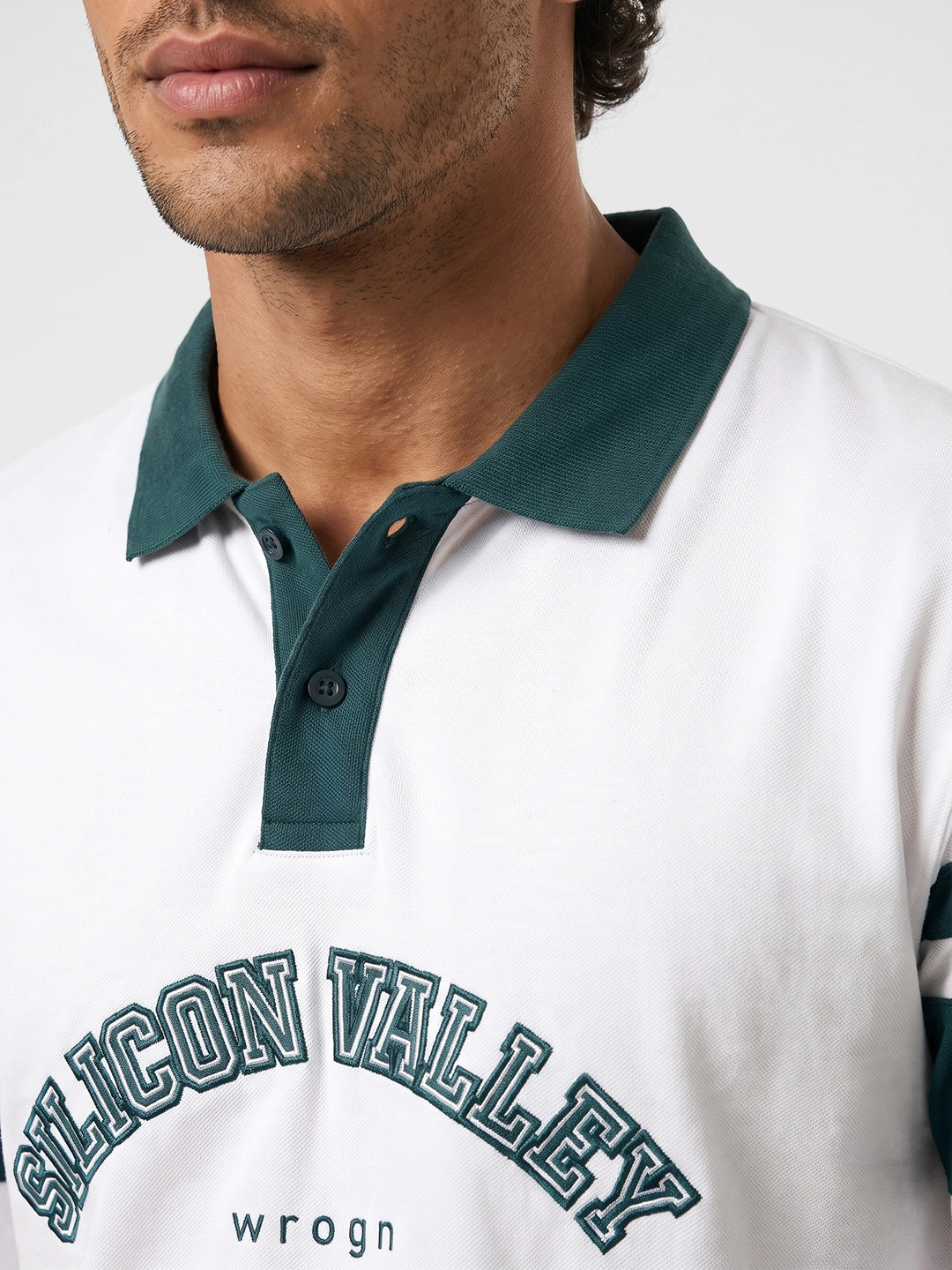 Full Sleeve Contrast Collar Polo T-Shirt | White