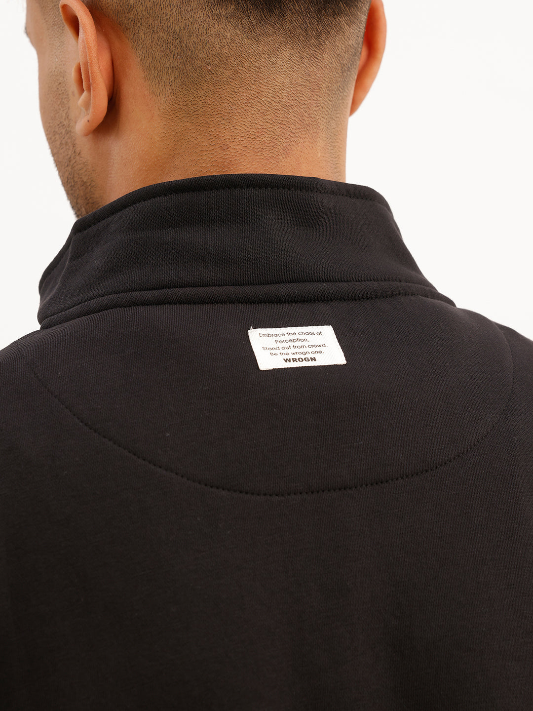 Solid Regular Quater Zipper Sweatshirt | Black