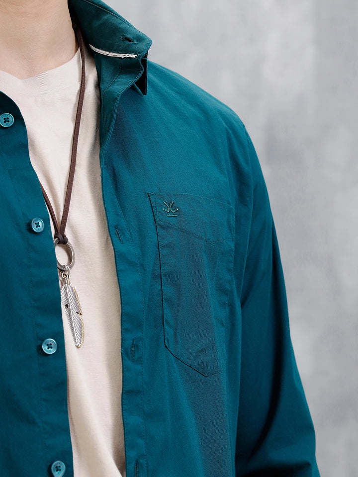 Solid Lycra Blend Shirt | Teal