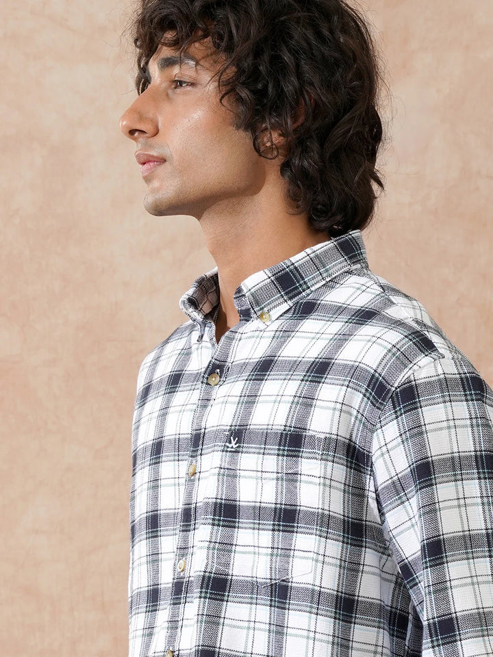 Textured Checks Comfort Fit Shirt | White
