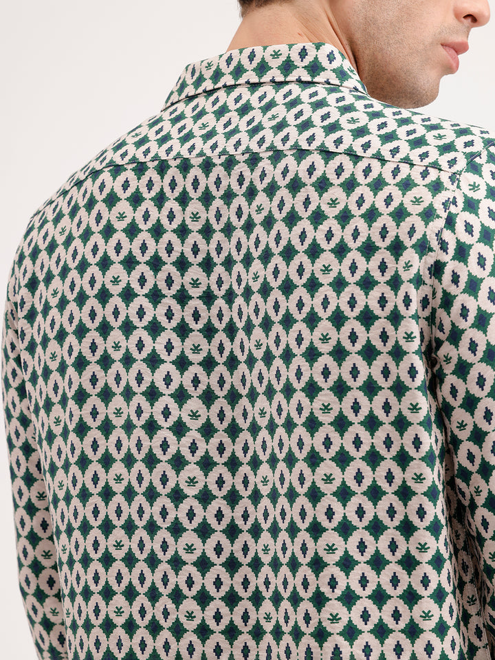 Slim Fit AOP Full Sleeve Shirt | Green