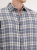 Slim Fit Linen Blend Herringbone Checkered Shirt | Navy