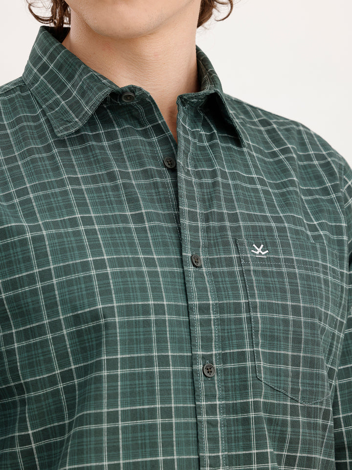 Slim Fit Checkered Shirt  | Dark Green