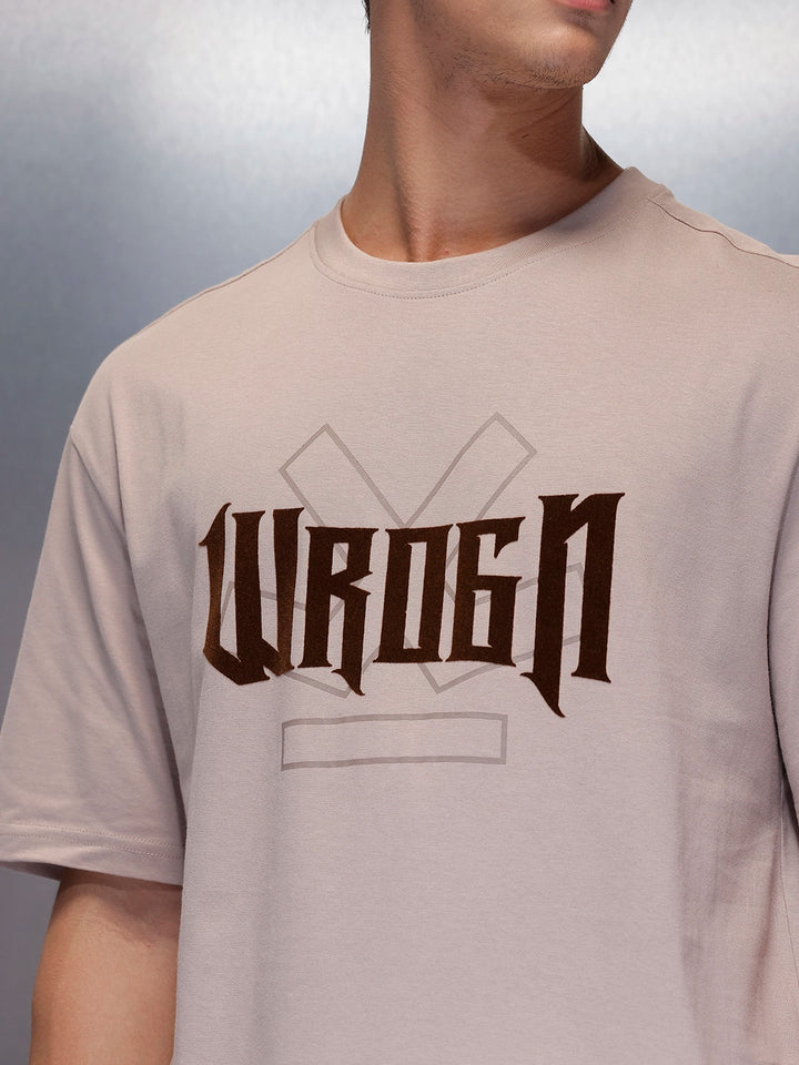 Classic Flock Printed Crew Neck T-Shirt  | Beige