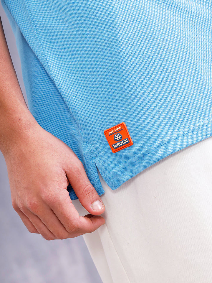 Striped Sleeve Oversized Fit Polo T-Shirt | Blue