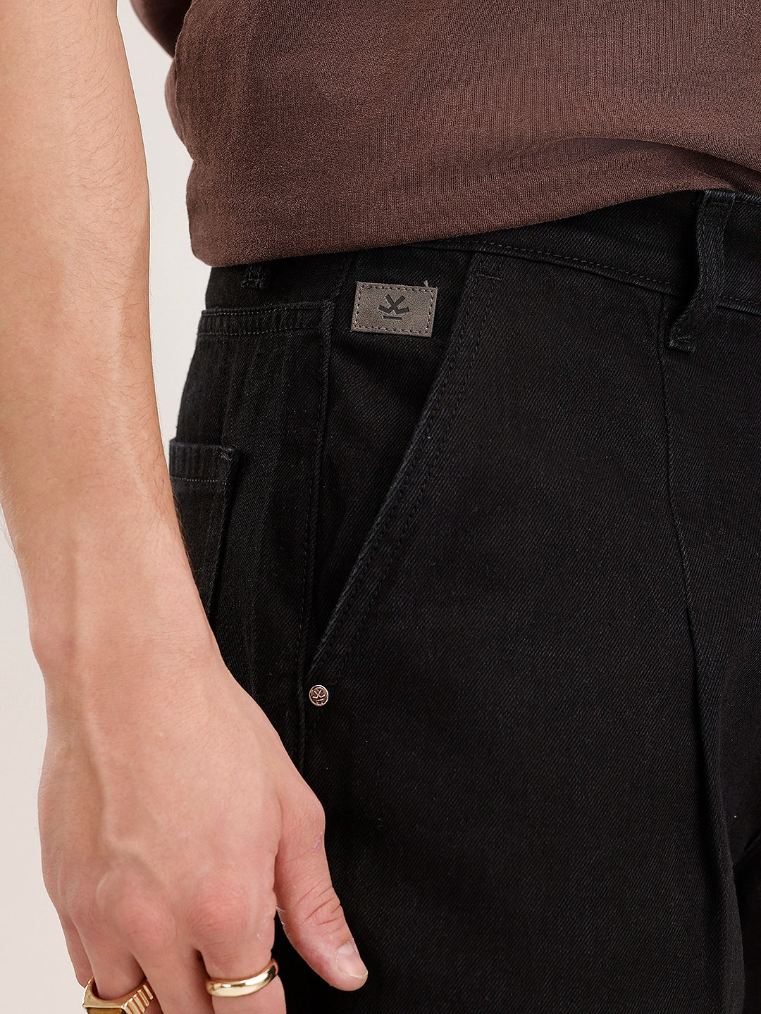 Pleated Loose Fit Denim Jeans | Black