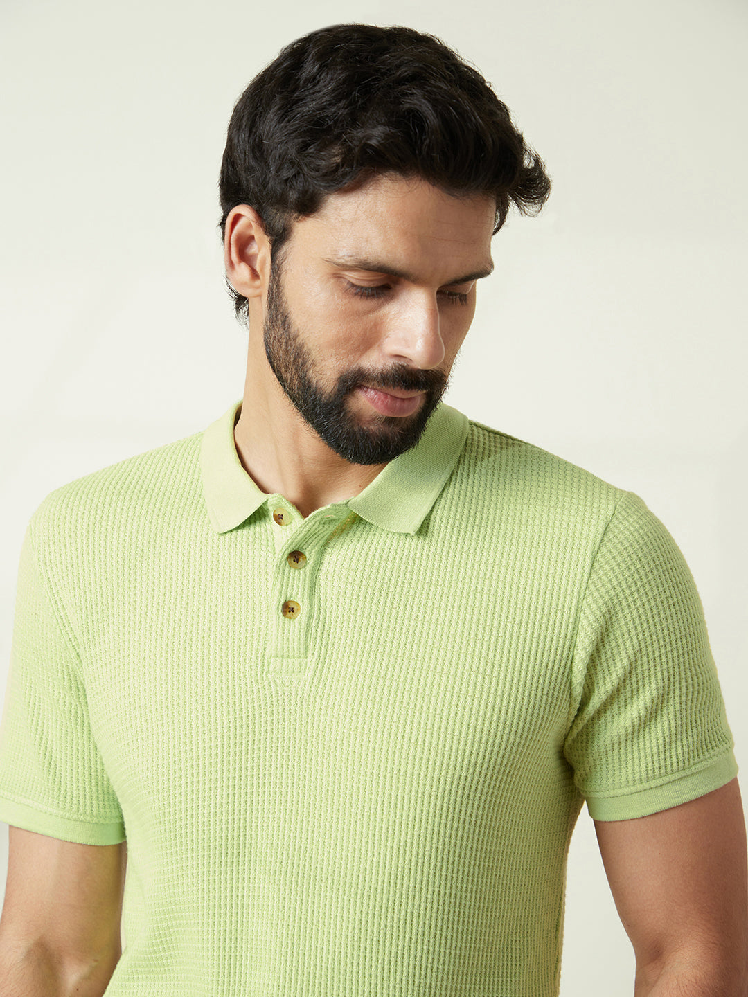 Textured Slim Fit Polo T-Shirt in Sage Green