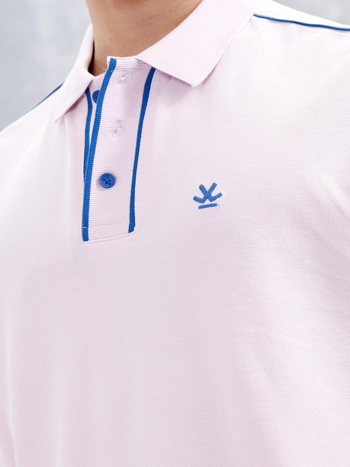 Oversized Polo T-Shirt With Contrast Trim Details | Pink