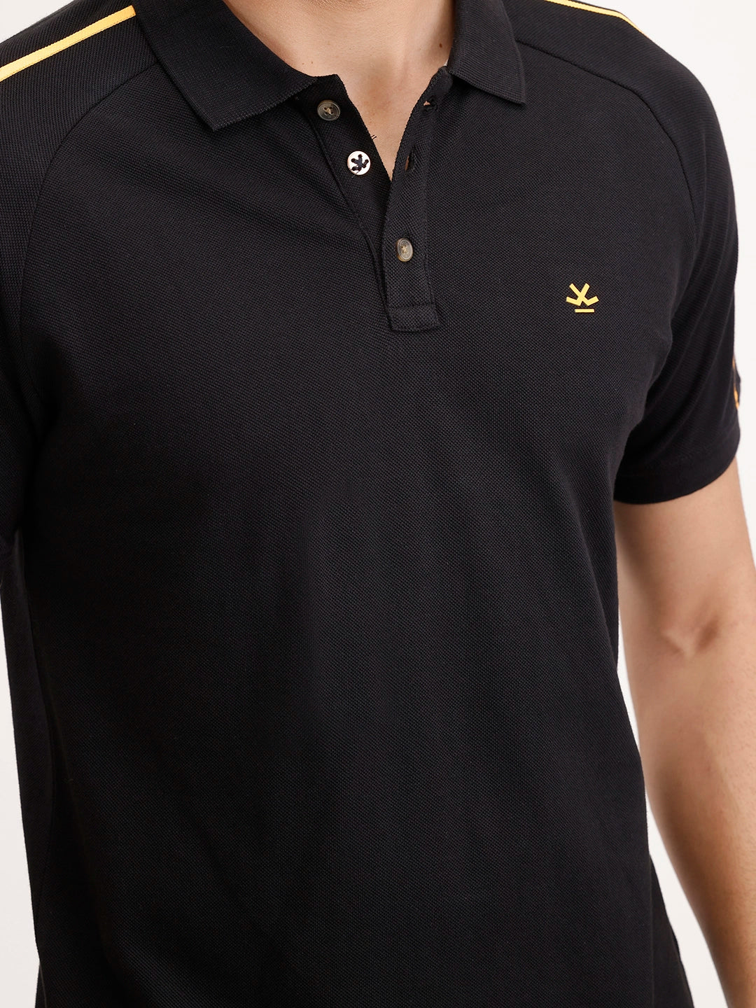 Slim Fit Raglan Collar Polo T-Shirt | Black