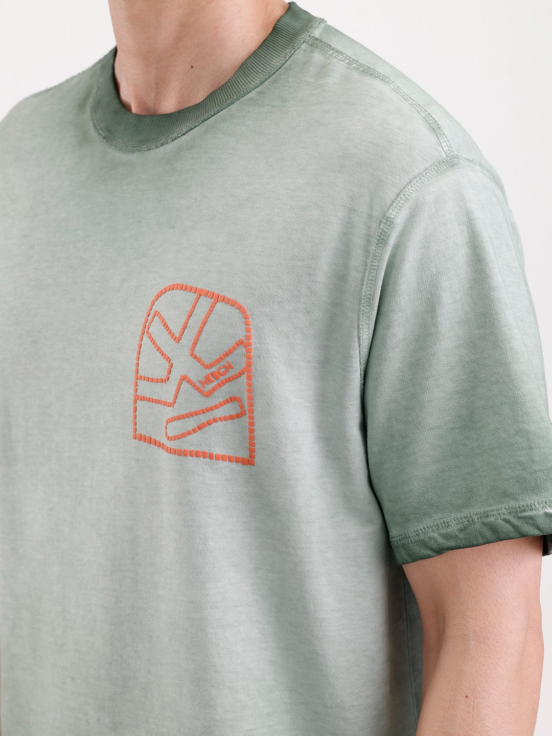 Washed Puff Printed Oversized T-Shirt   |  Olive