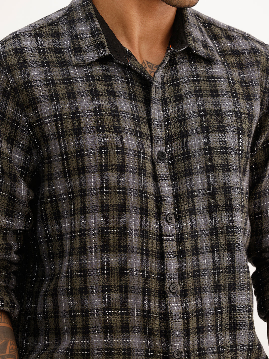 Slim Fit Textured Full Sleeve Shirt | Olive