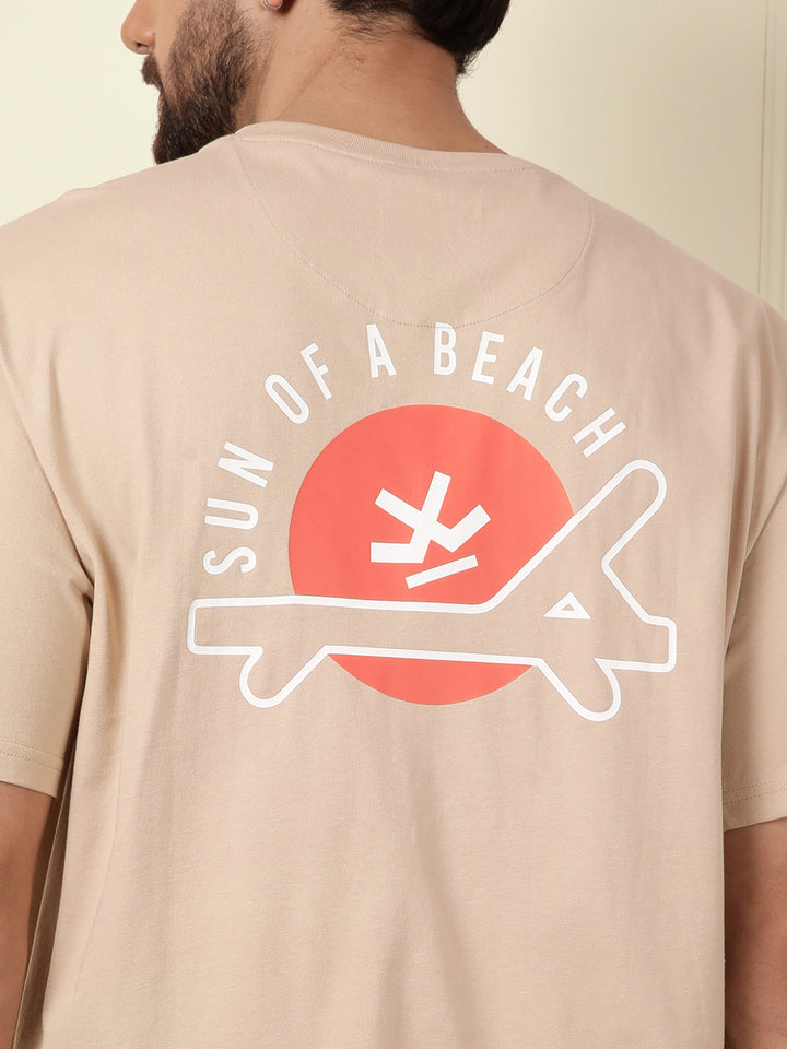 Relax Printed Beige Oversized T-Shirt