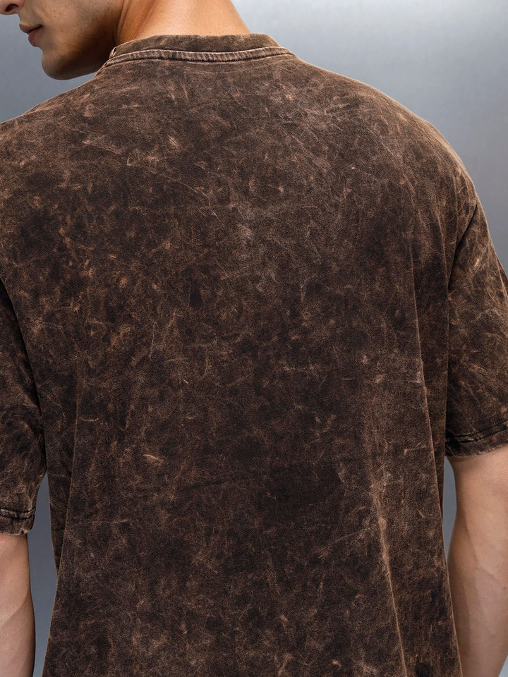 Acid Washed Oversized Fit Worgn Printed T-Shirt | Black