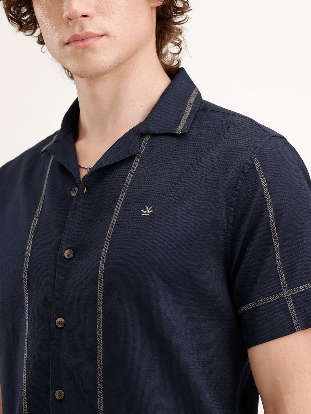 Resort Collar Slim Fit Shirt | Navy Blue