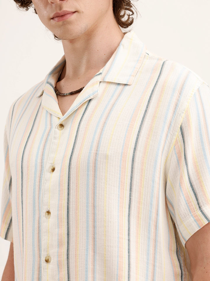 Resort Collar Striped Shirt | Off White