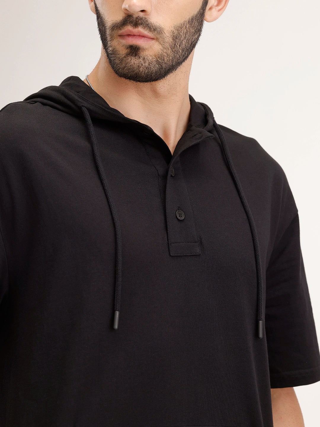 Solid Oversized Hooded T-Shirt | Black