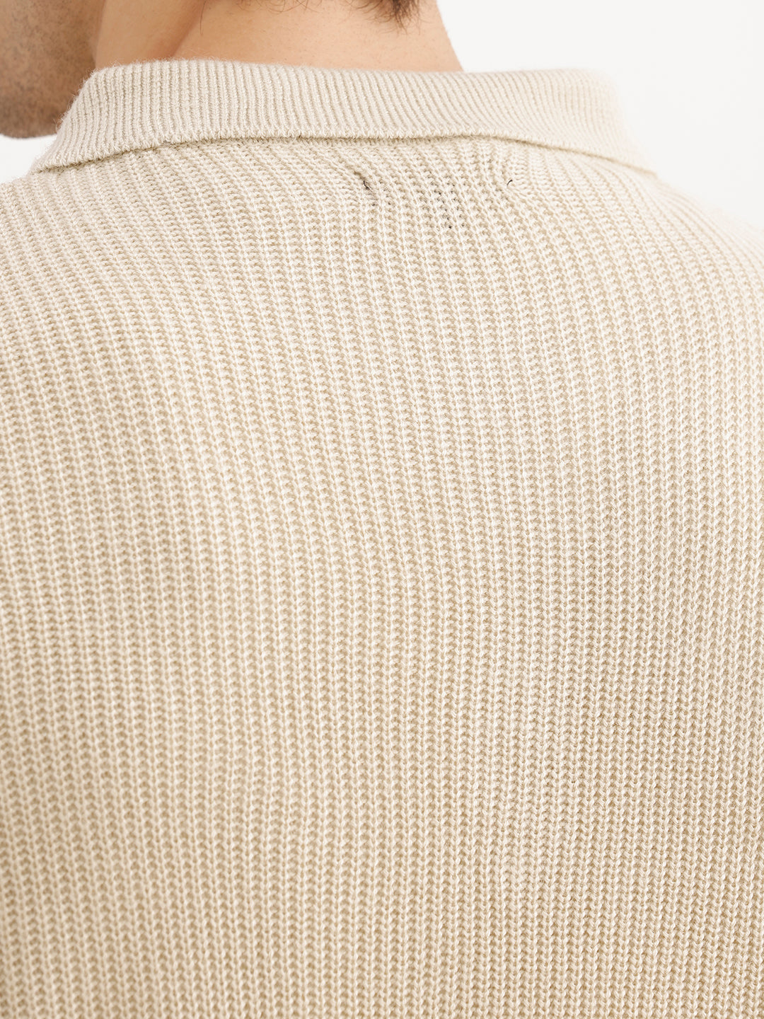 Solid Quater Zip Knitted Sweater | Beige | WSW02FSRE1068W