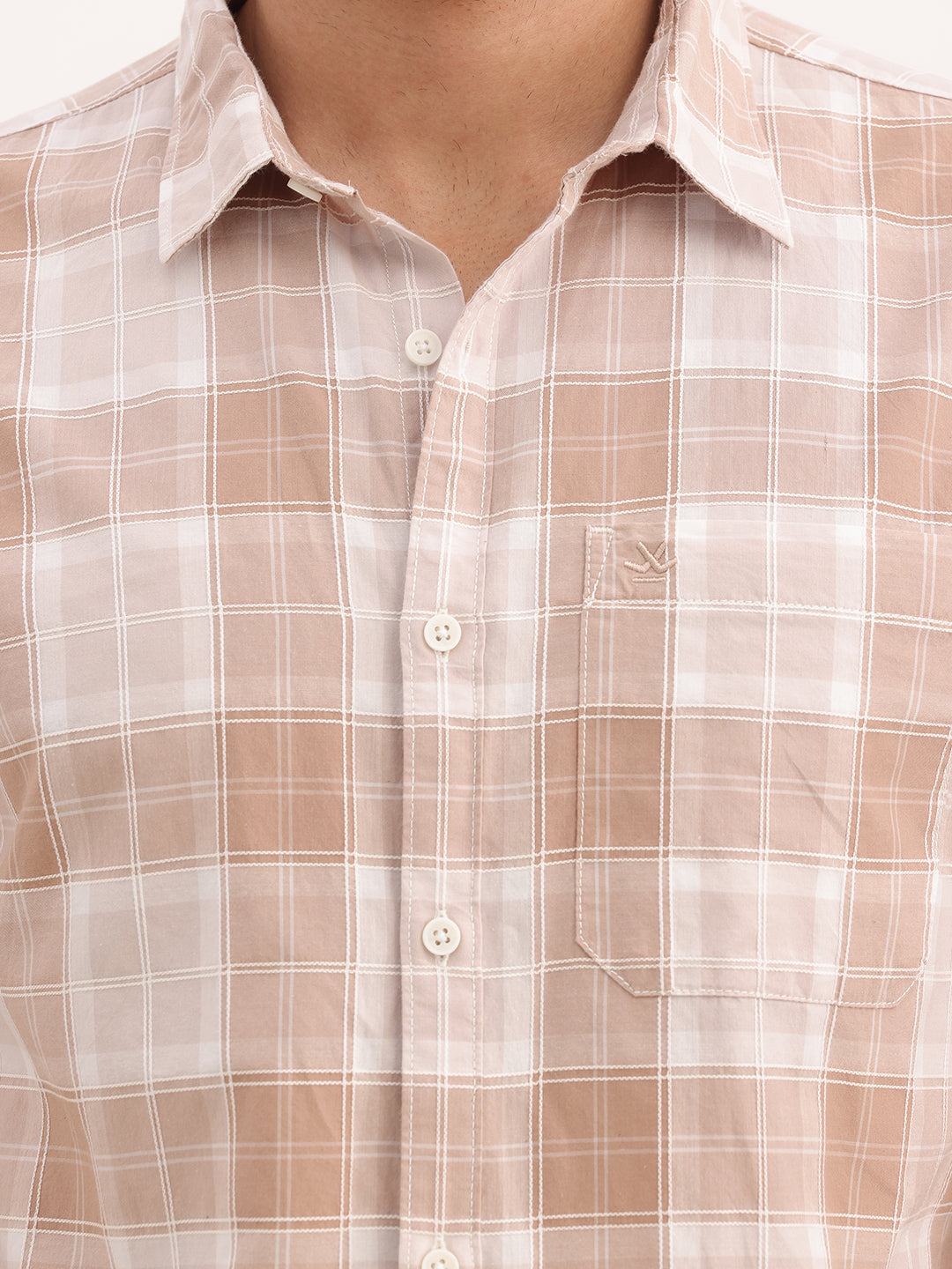 Slim Fit Checkered Full Sleeve Shirt | Beige