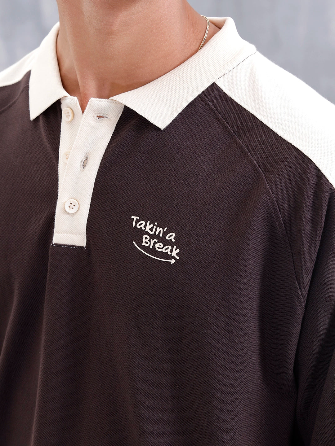 Oversized Fit Full Sleeve Sporty Polo T-Shirt | Dark Brown