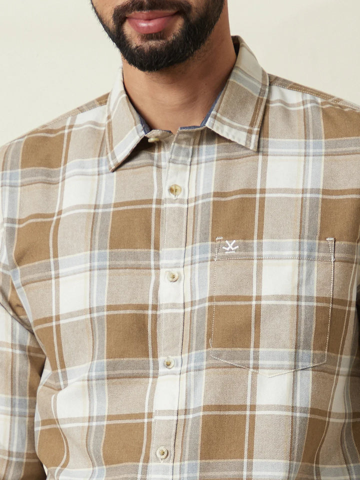 Tonal Checked Slim Fit Shirt | Brown