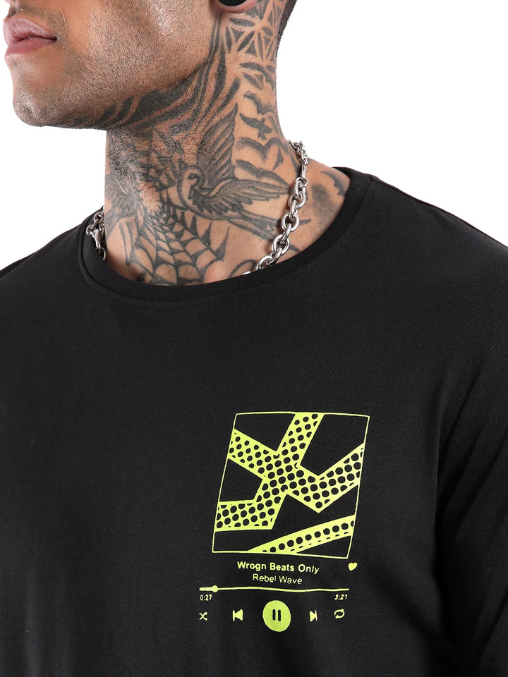 Rebel Wave Black Printed T-Shirt