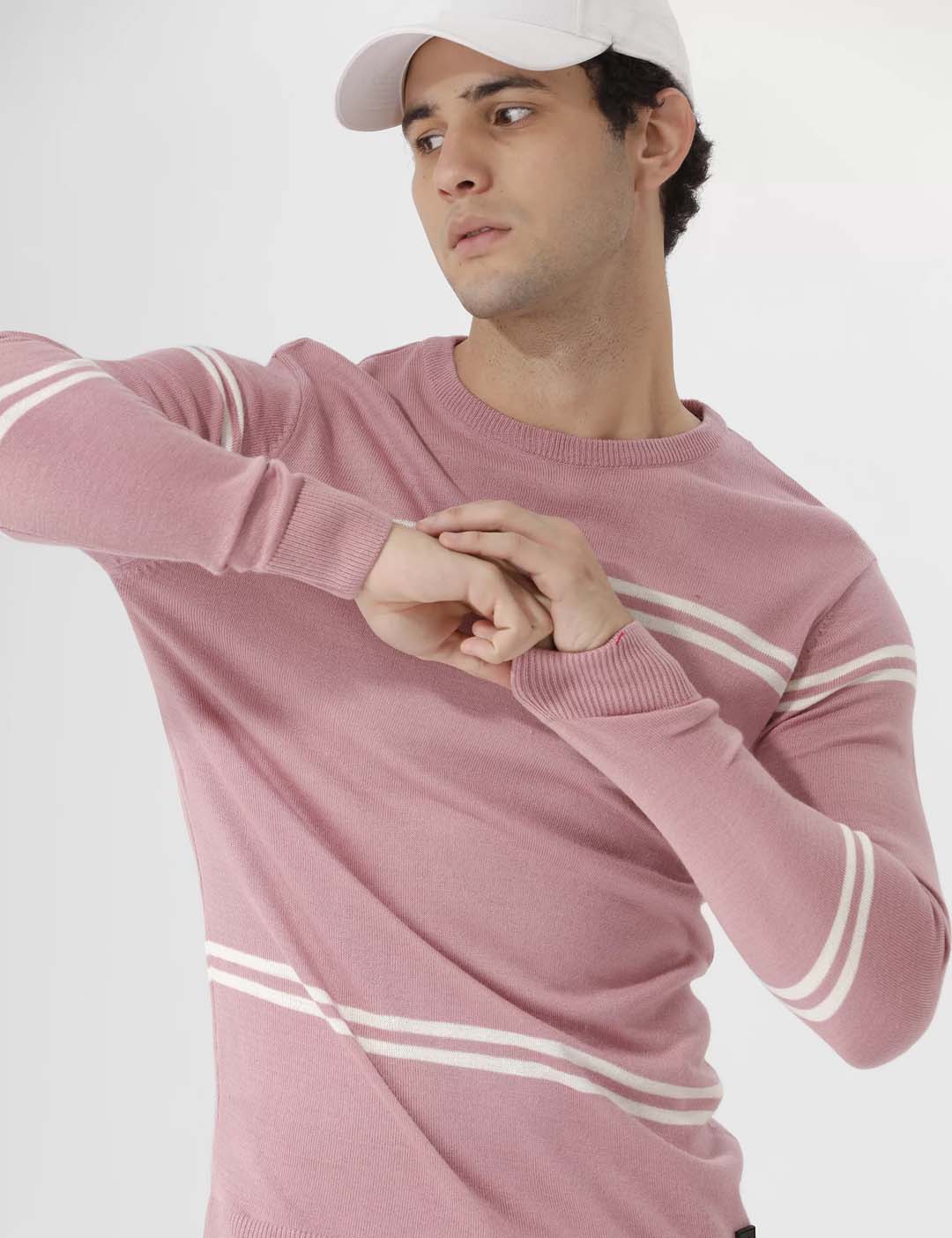 Pink Knit Striped Sweater