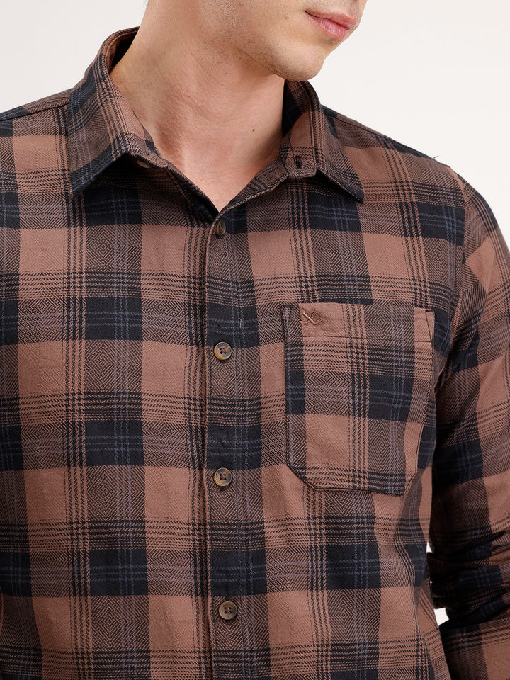 Slim Fit Checkered Shirt | Brown