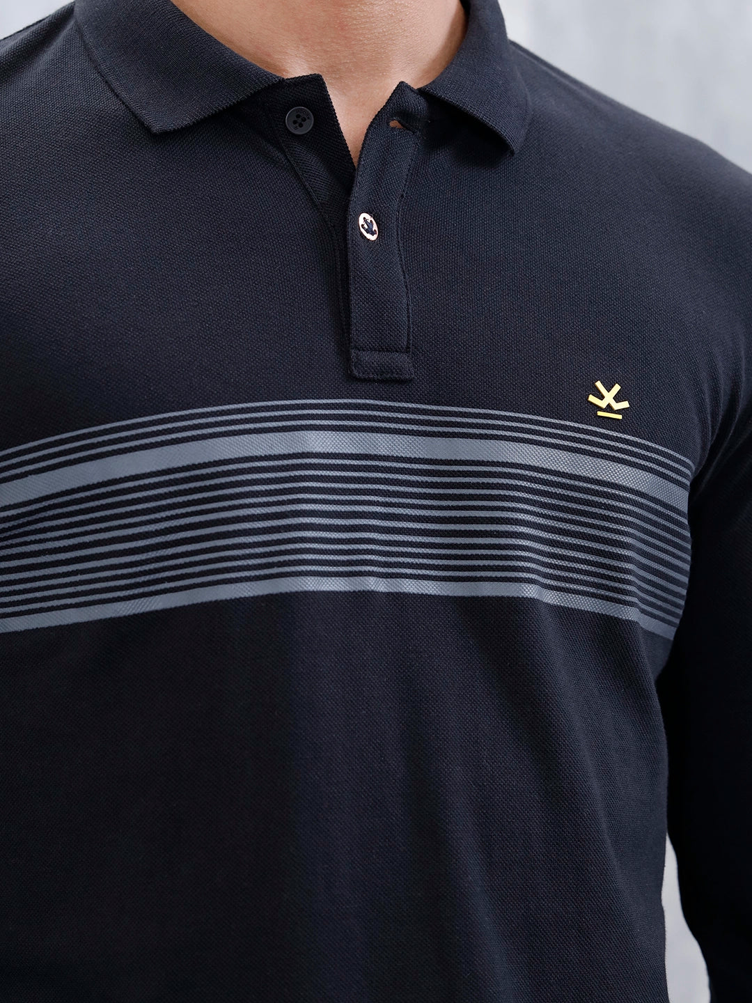 Men's Casual Polo Tshirt With Striped Pattern | Black