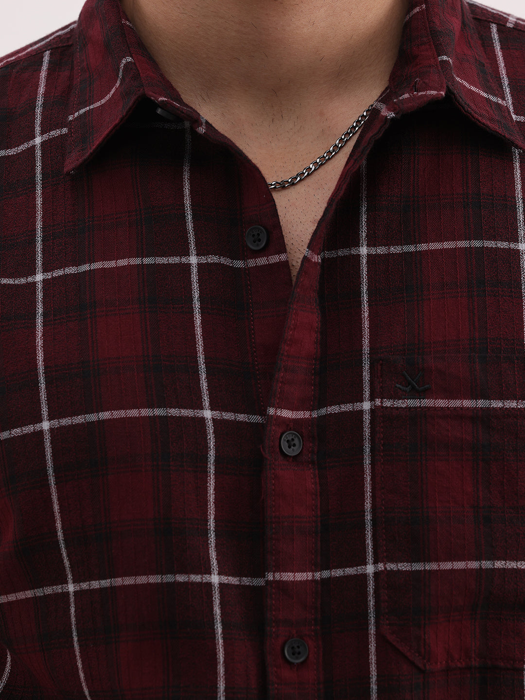 Slim Fit Checkered Full Sleeve Shirt | Maroon