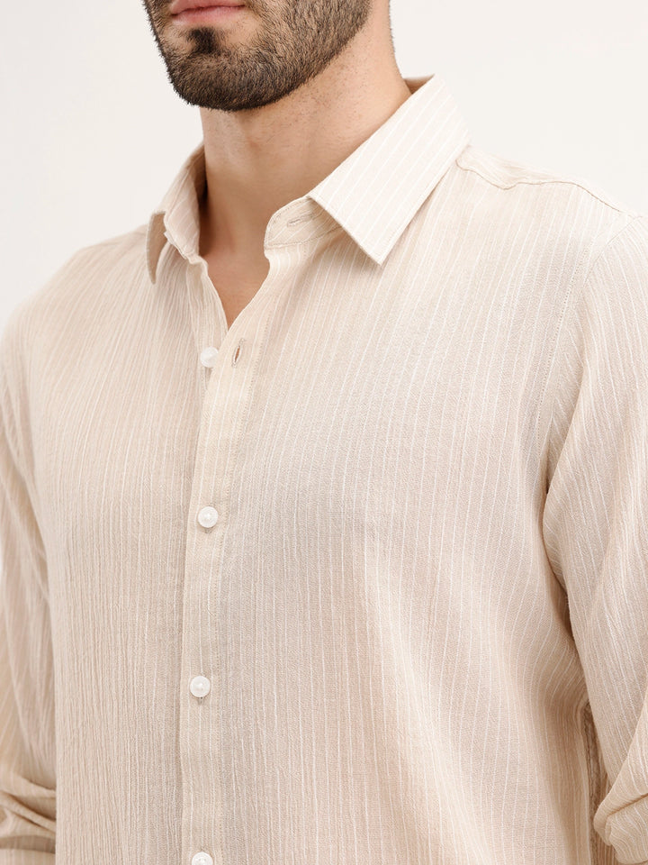 Slim Fit Striped Shirt | Beige