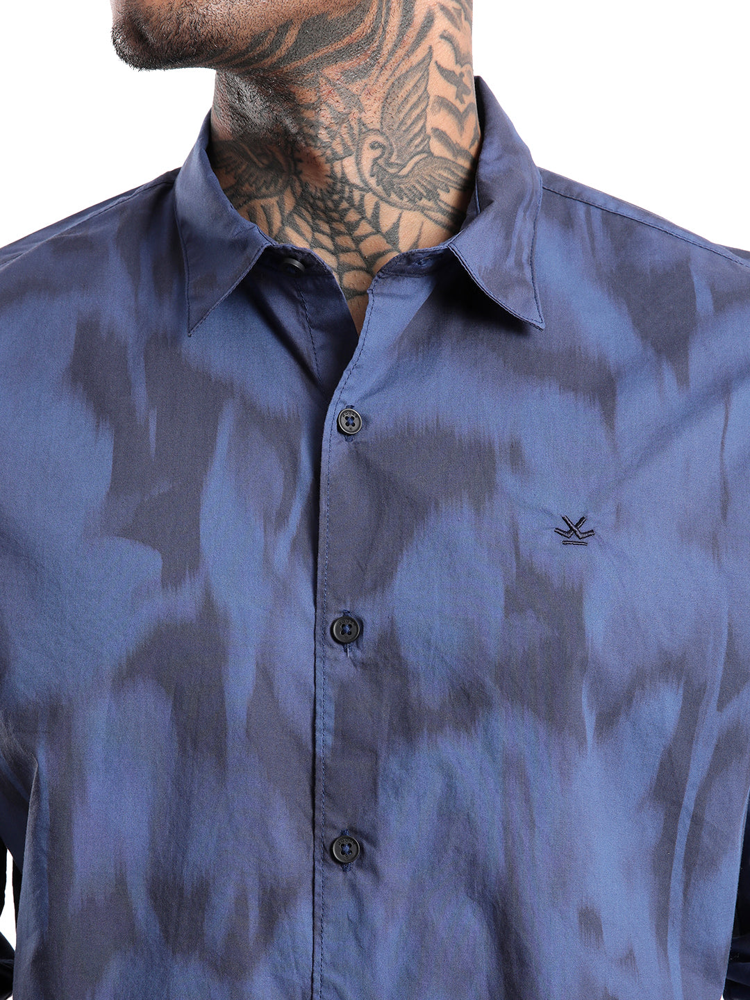 Abstract Navy Satin Printed Shirt