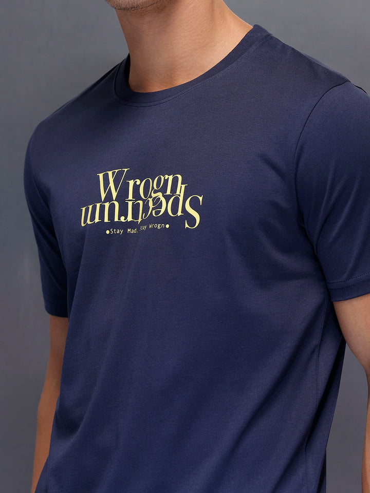 Solid Placement Printed T-Shirt   |  Navy Blue