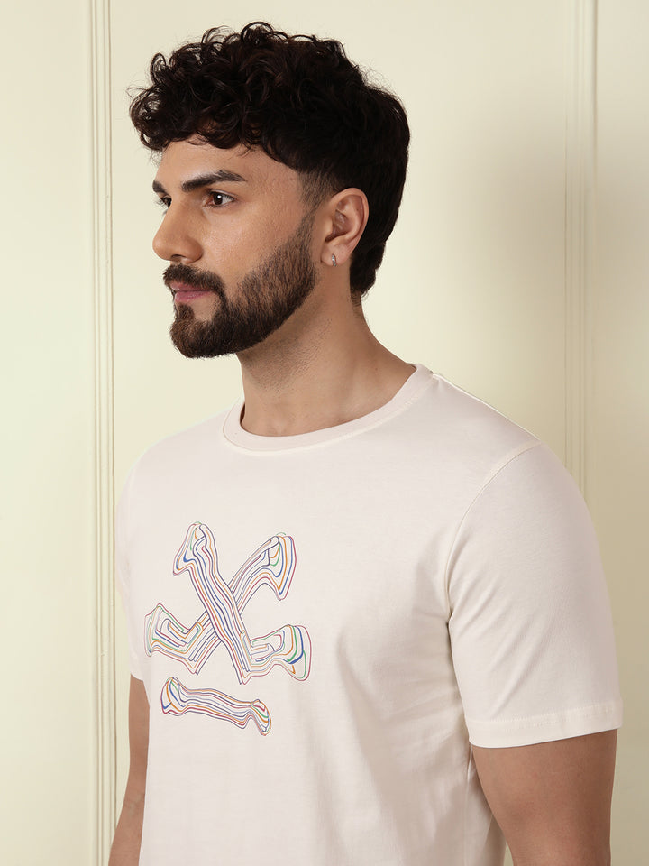 Fluid Printed Slim Fit T-Shirt | Off White