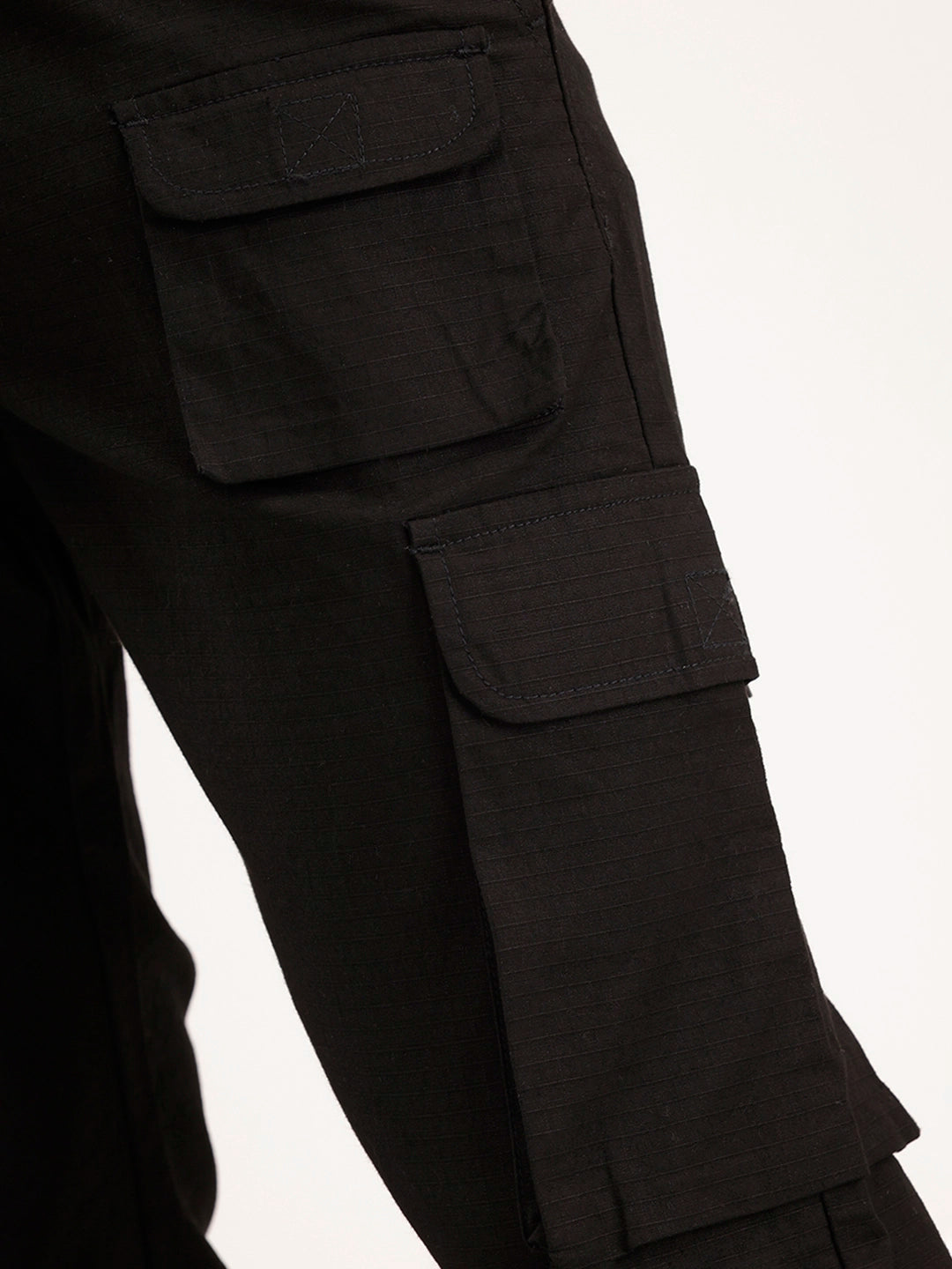 Straight Fit Textured Cargo Trouser | Black