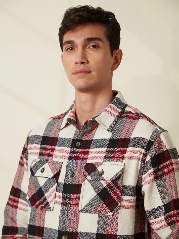 Herringbone Comfort Fit Overshirt | Red