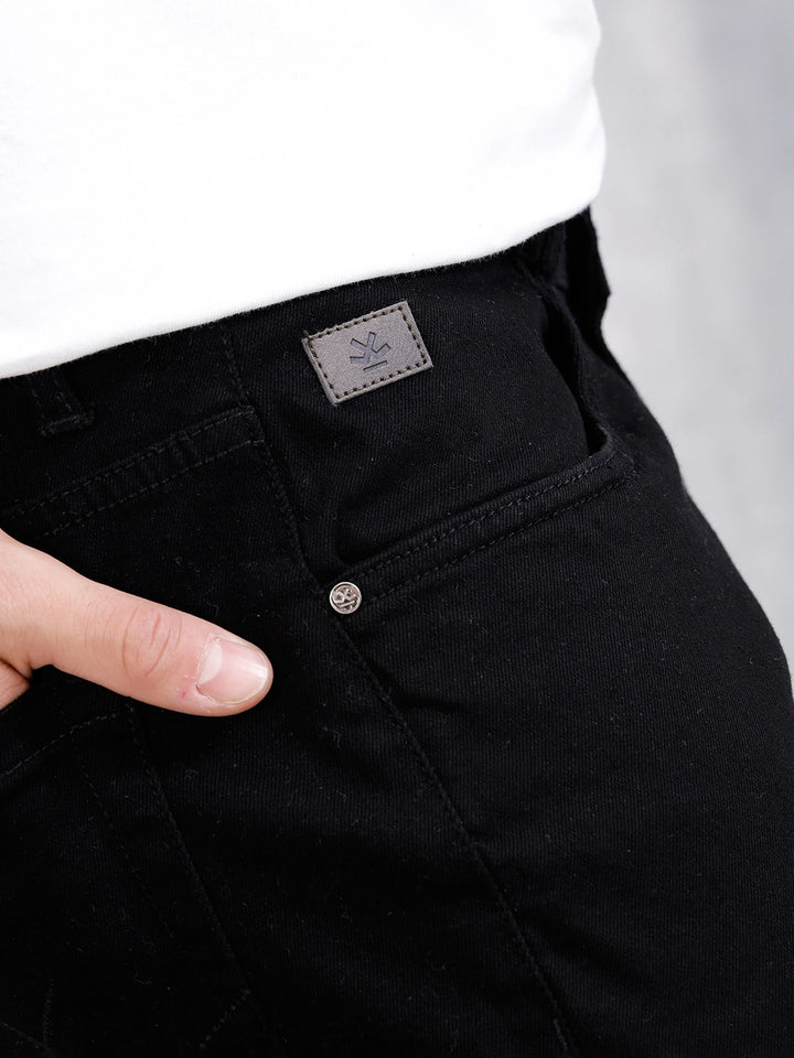Cotton Blend Slim Tappered Jeans | Black