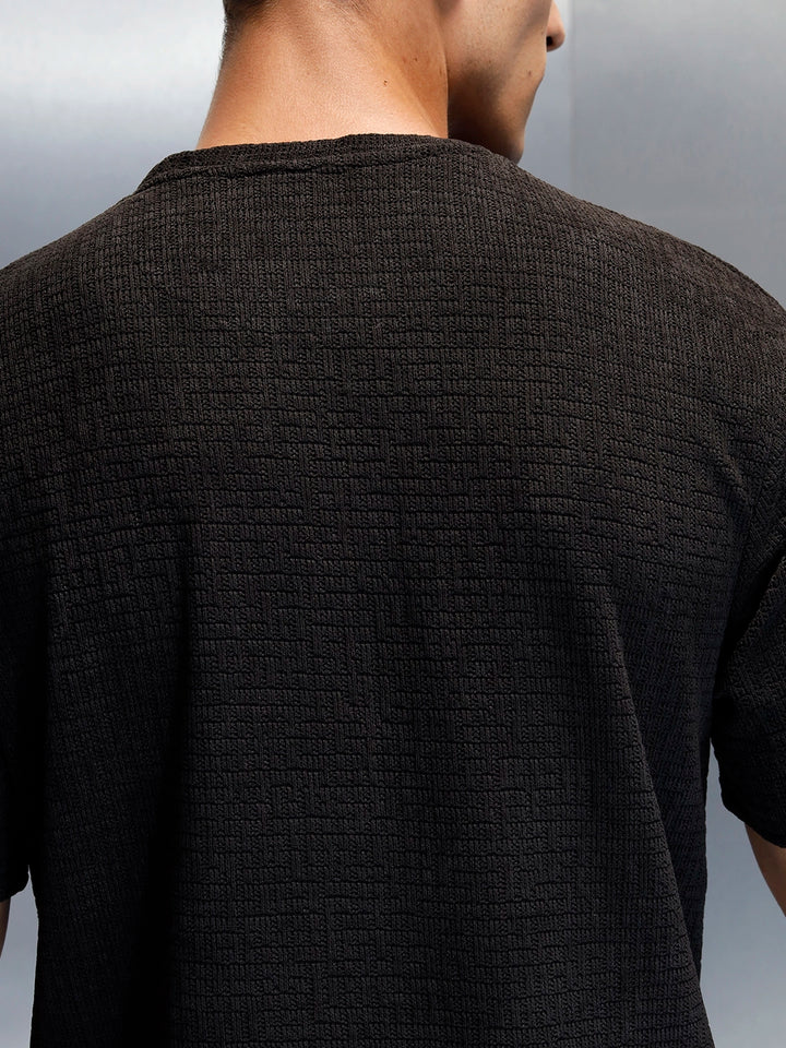 Textured Men's Casual Regualr Fit T-Shirt | Black