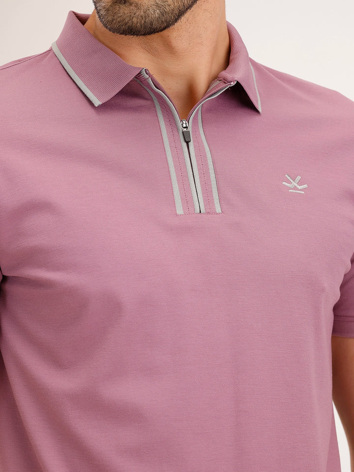 Slim Fit Contrast Collar T-Shirt | Pink