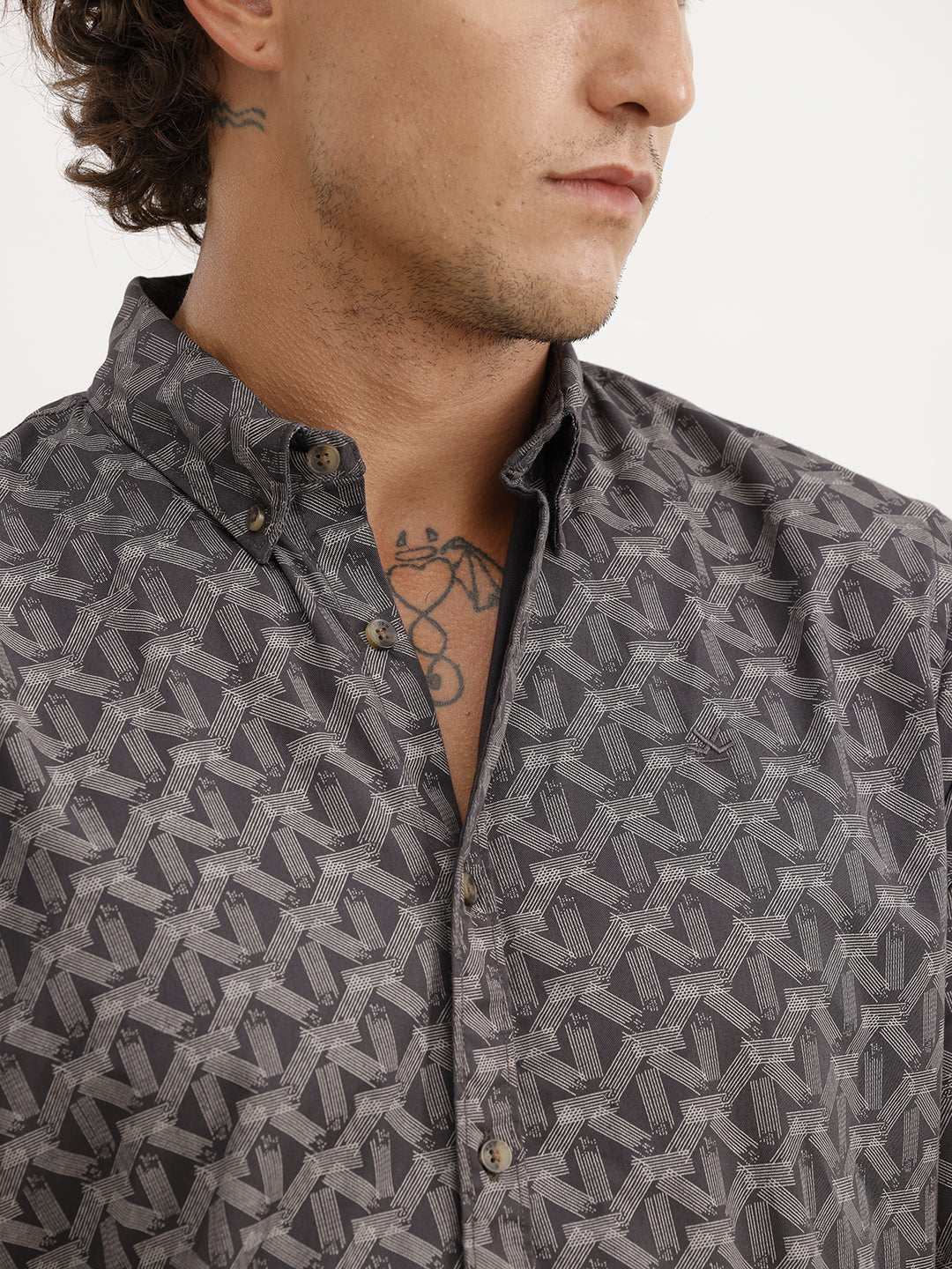Slim Fit Full Sleeve AOP Shirt | Dark Grey