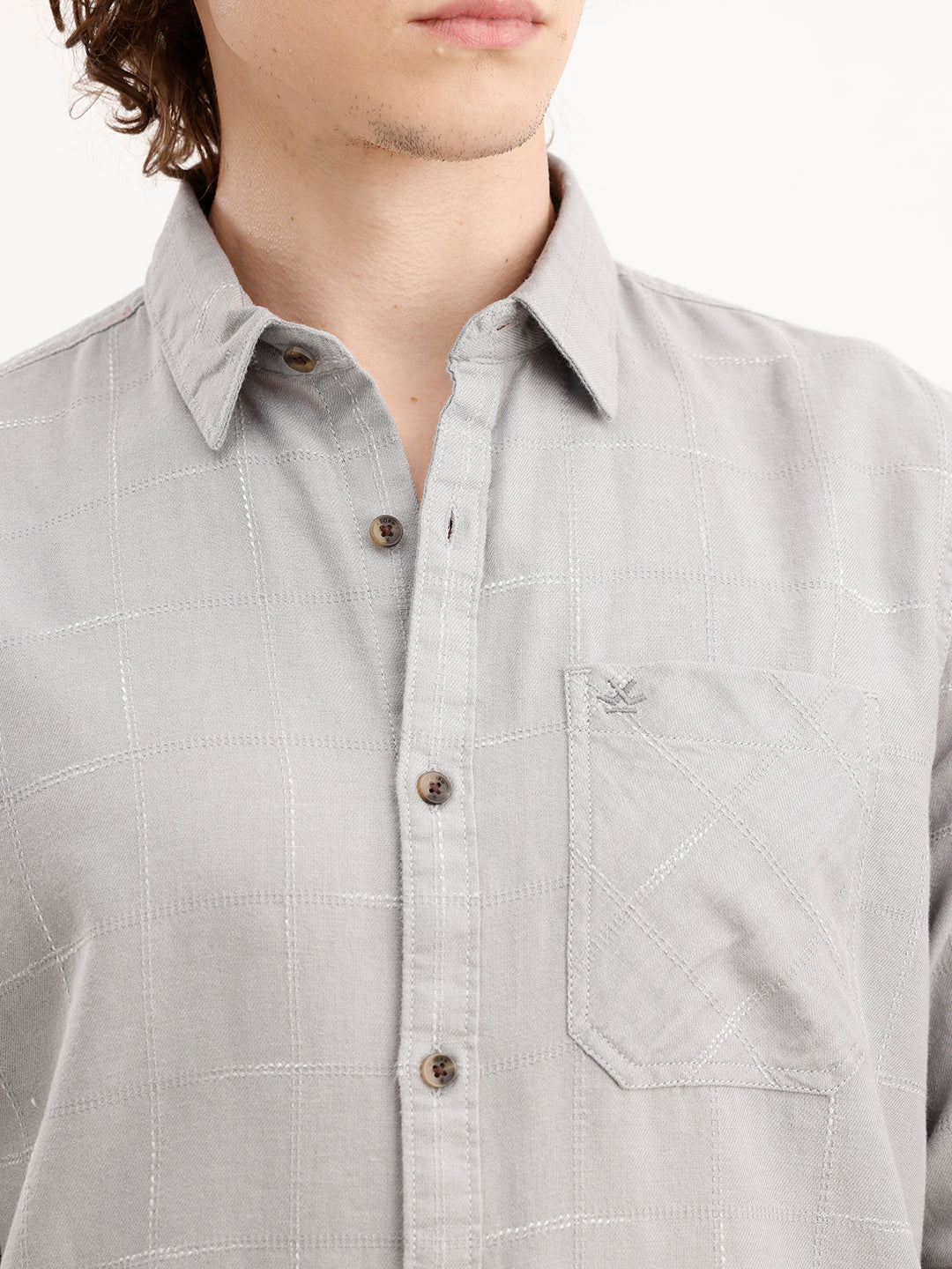Slim Fit Checkered Shirt  | Grey