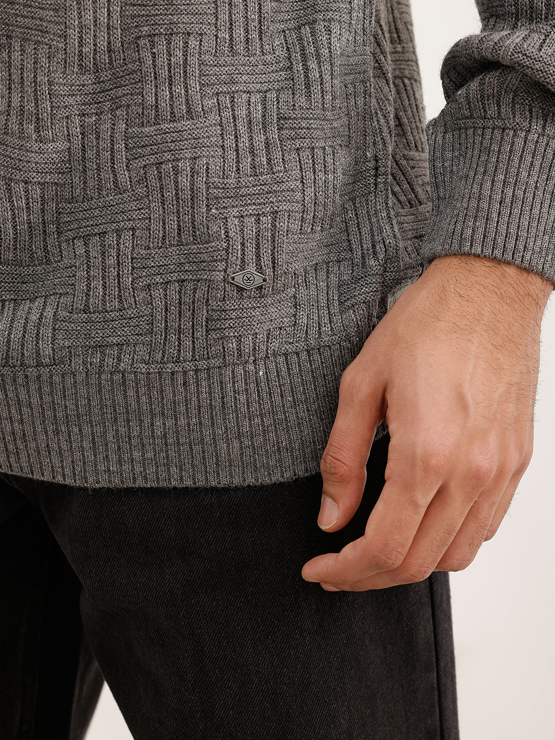 Solid Regular Fit Knitted Sweater | Grey