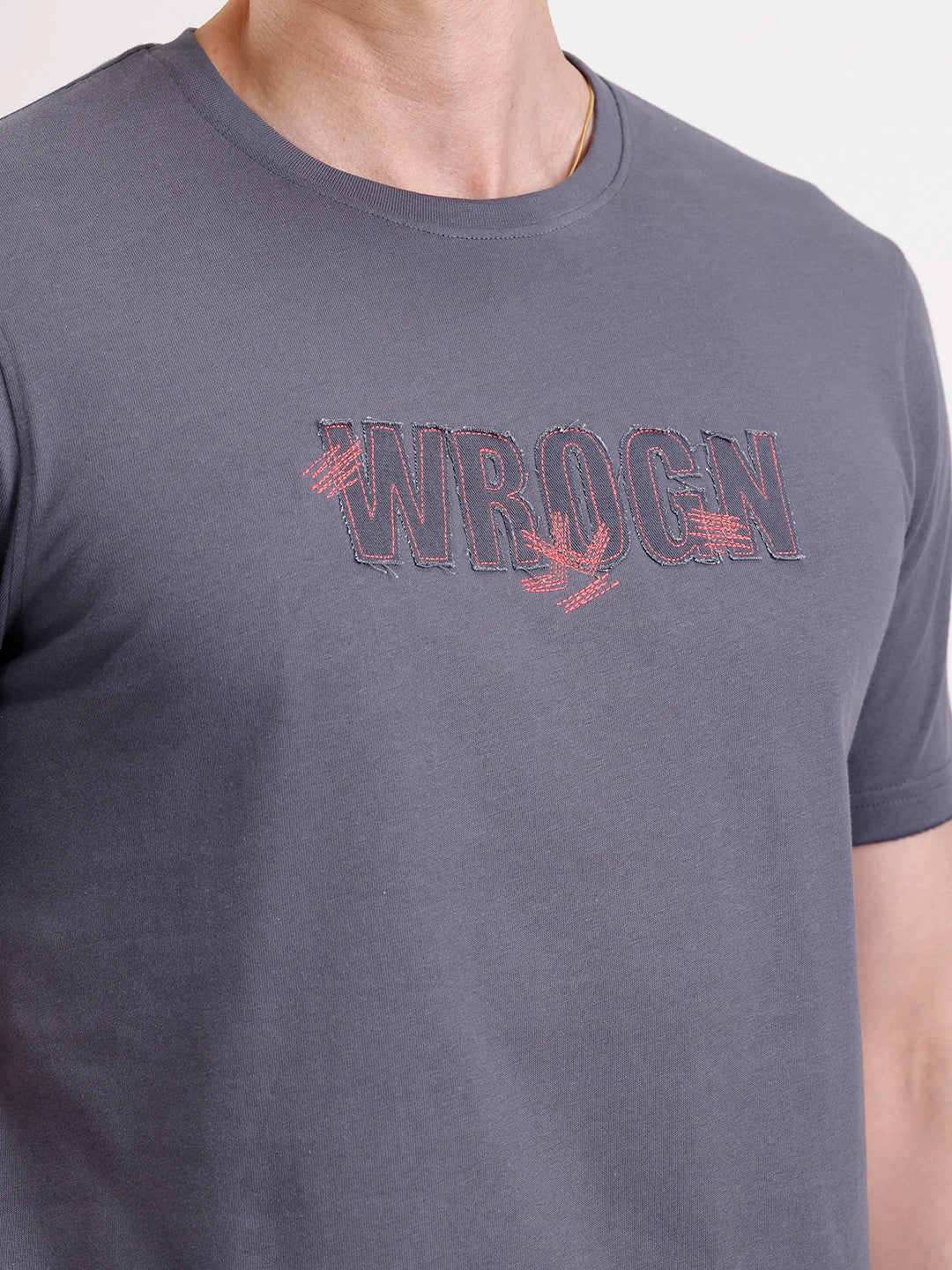 Solid Embroidery Patch T-Shirt   |  Grey