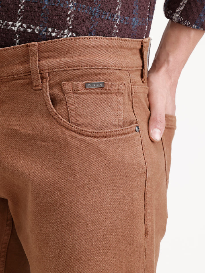 Solid Slim Fit Denim Jeans   |  Brown