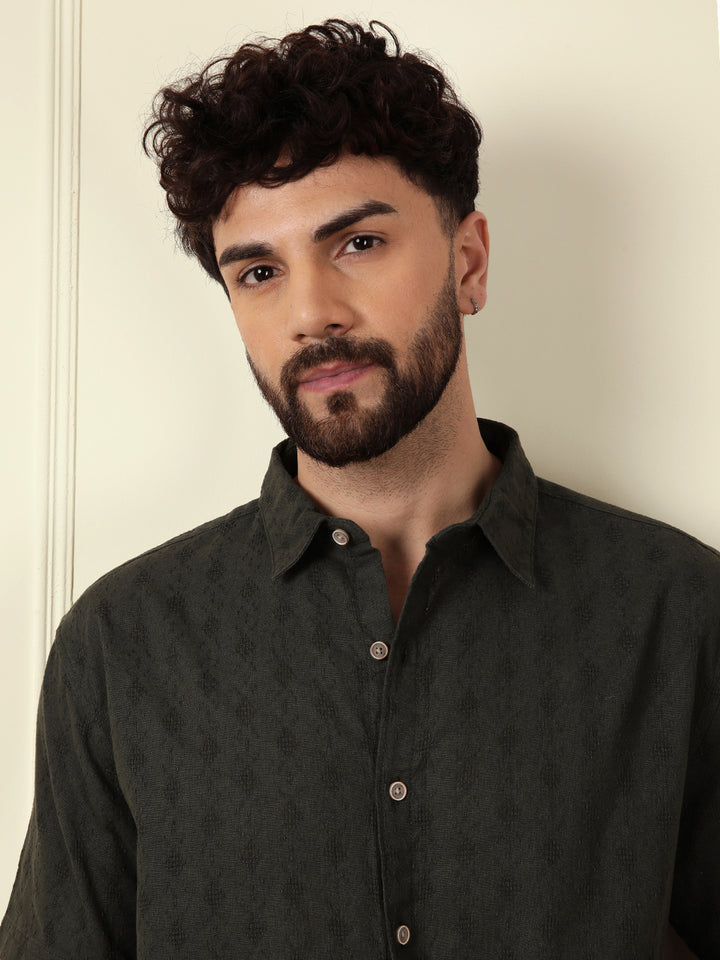 Textured Short Sleeve Shirt | Green