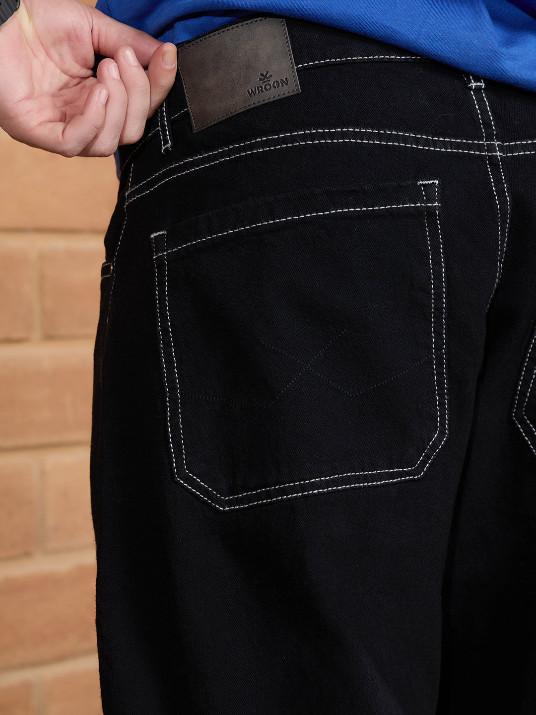 Contrast Stitch Loose Fit Jeans Black – Wrogn