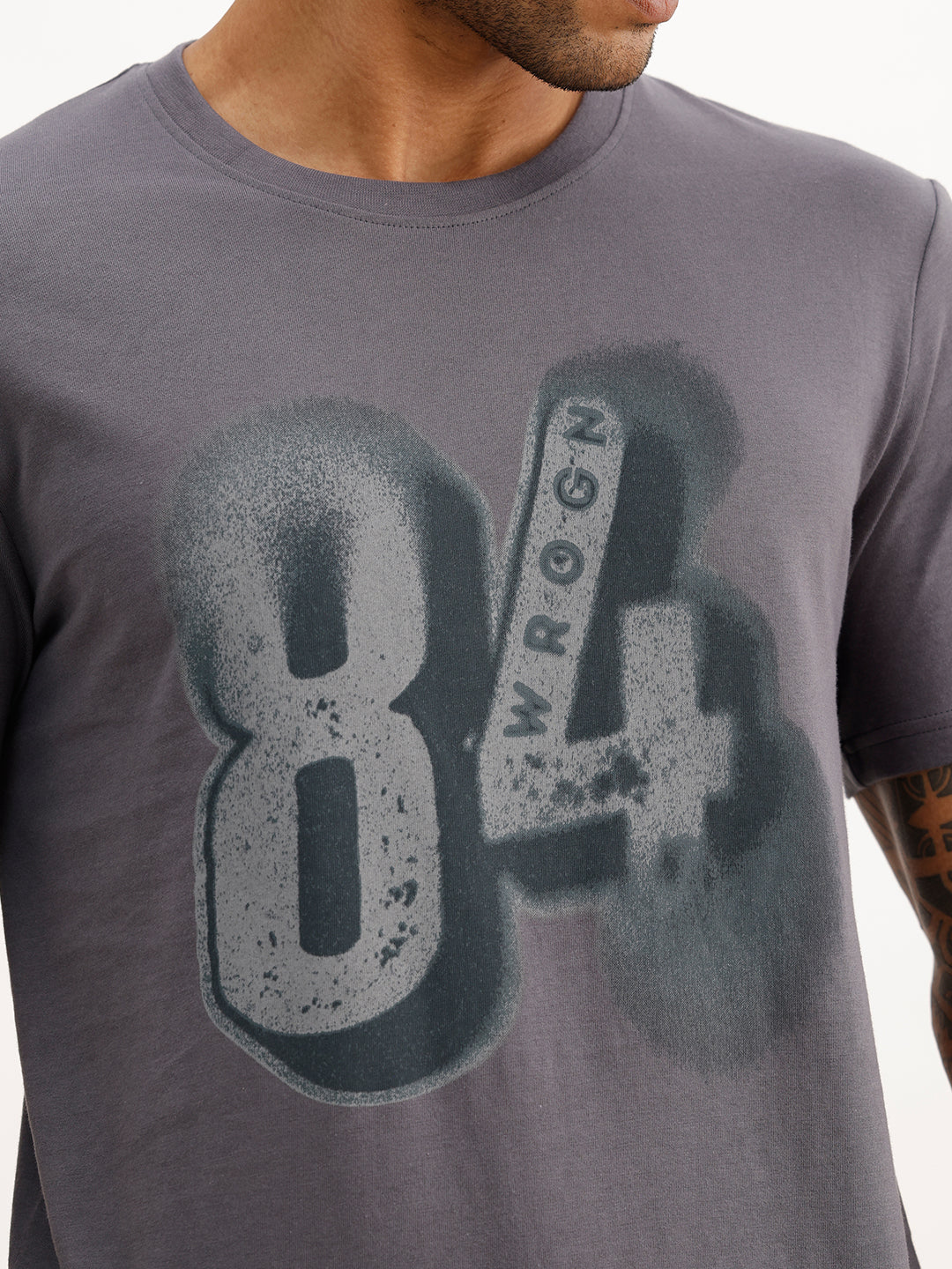 Placement Printed Slim Fit T-Shirt | Grey
