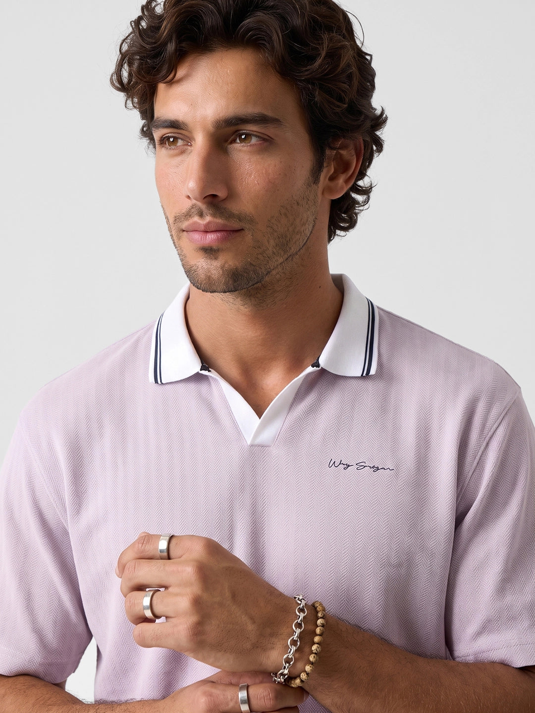 Oversized Fit Contrast Collar Polo T-Shirt | Pink