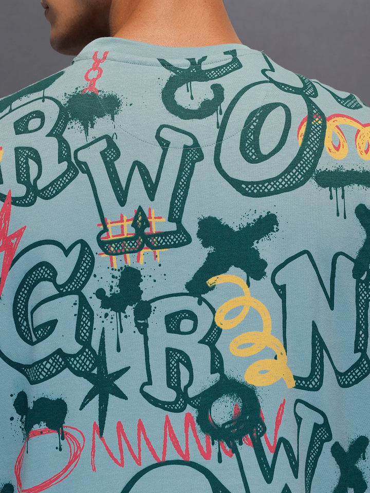 Men's oversized all-over graphic print T-shirt | Teal