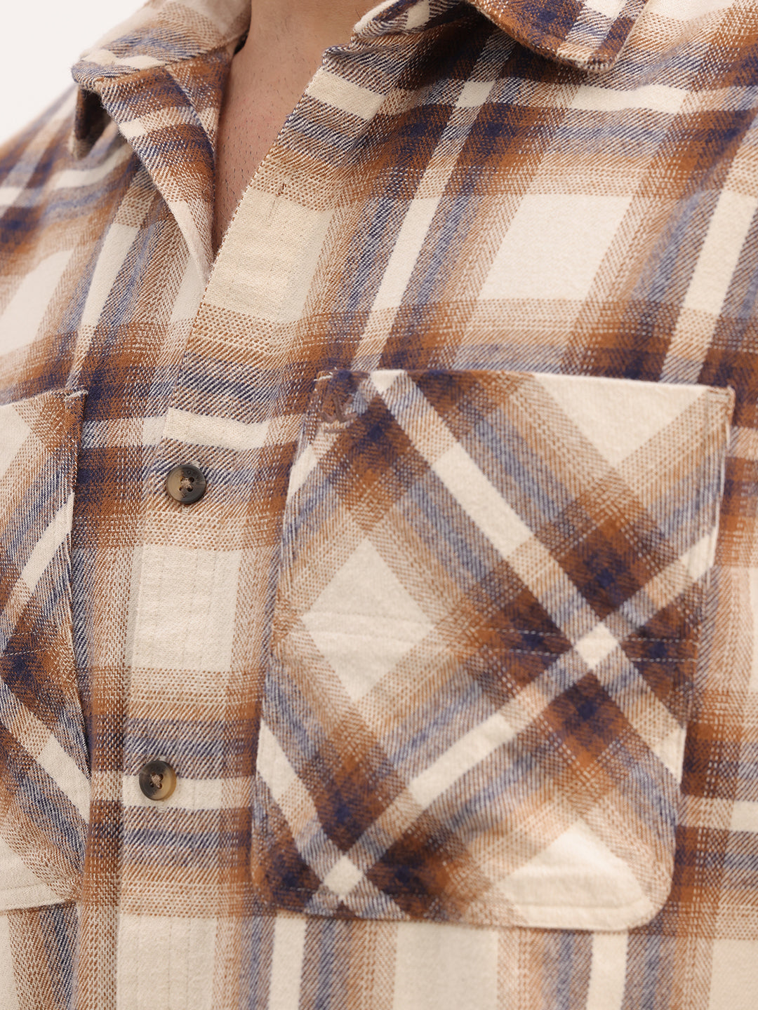 Checkered Slim Fit Double Pocket Shirt | Brown