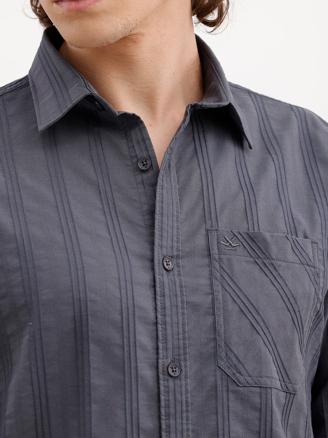 Slim Fit Textured Striped Shirt | Dark Grey